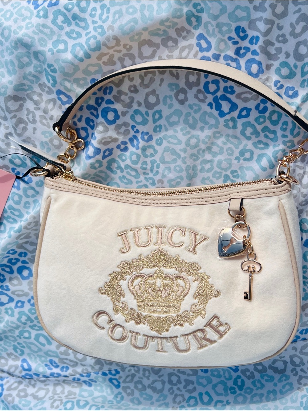 New Cream Juicy Couture Purse Shoulder Bag Velour Handbag MSRP $99 Vintage Style